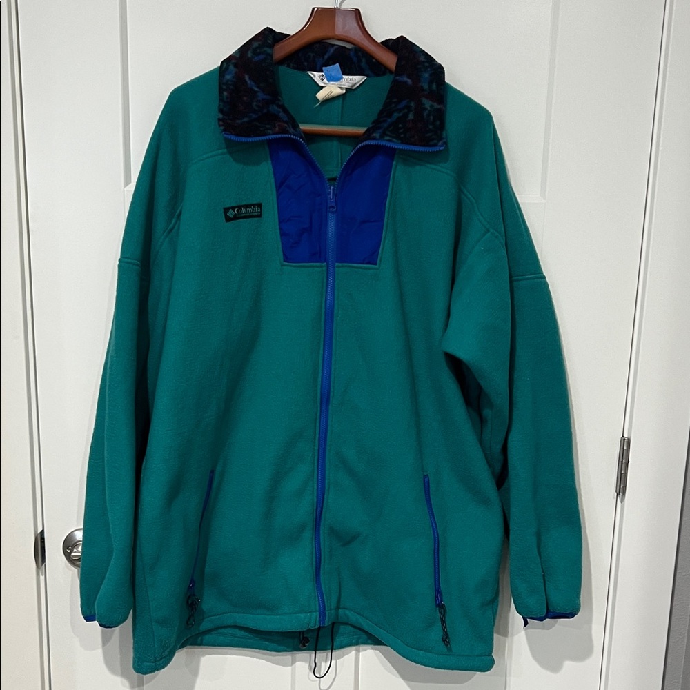 Vintage 90’s Rare Columbia Teal and Blue Fleece Jacket Sz XL Tall